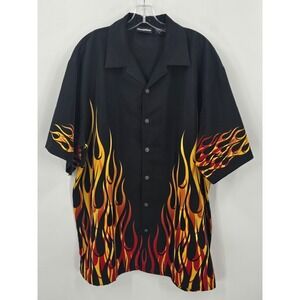 ODO Shirt Men's XL Flames Biker Collared  Short Sleeve Button Down